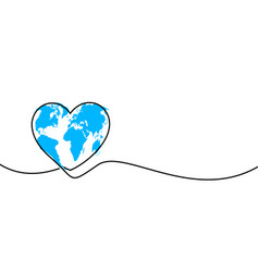 Single Line Drawn Heart Shape With World Map