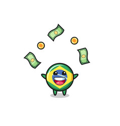 Brazil Flag Catching Money Falling From