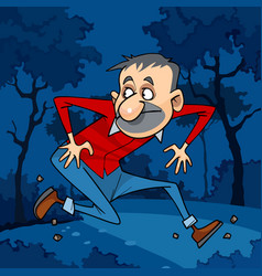 Cartoon Man Runs Away In Night Forest