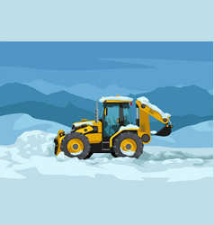 Yellow Color Tractor Clearing Snow Side View