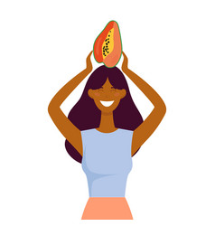 Young Smiling Black Woman Holding Papaya On Head