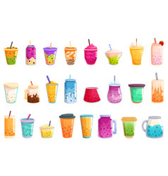 Boba Icons Set Cartoon Cup Drink