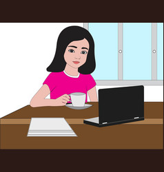 Beautiful Young Girl Work From Home Concept