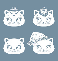 Set Of Cute Cat Head Silhouettes