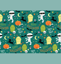 Graveyard Mummy Halloween Seamless Pattern