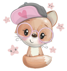 Cartoon Fox With A Pink Cap And Glasses