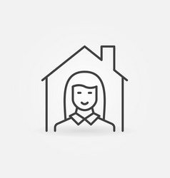 Woman Inside House Line Icon Real Estate