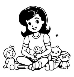 Mother And Children Playing With Toys In Cartoon