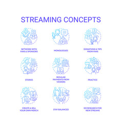 Streaming Platform Blue Gradient Concept Icons Set