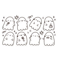 Set Of Cute Ghosts Isolated On White