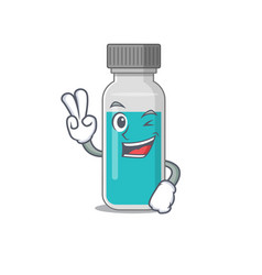 A Joyful Medical Test Bottle Show Two Fingers Pose