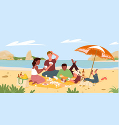 Friends People On Beach Picnic In Summer Sea Shore