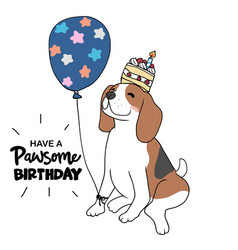 Beagle Dog With Balloon Cartoon Happy Birthday