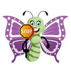 Butterfly With Stop Sign On White Background