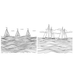 Yachts On Sea Waves Continuous Line Drawing