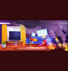 Fire In Living Room With Tv Cartoon Background