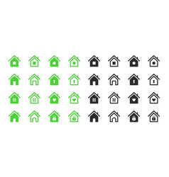 House Icons Set Green And Black House Icons