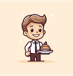 Cute Waiter Holding A Plate With Cake