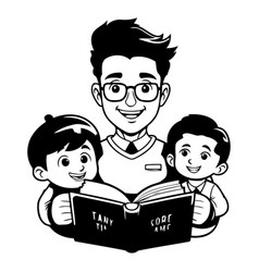 Teacher Reading A Book With His Children Cartoon