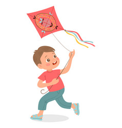 Funny Boy Running With Kite Outdoor Summer Play