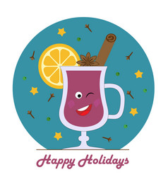 Cheerful Cartoon Glass Of Mulled Wine With Hot Red