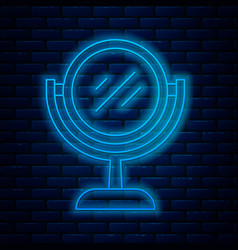 Glowing Neon Line Hand Mirror Icon Isolated