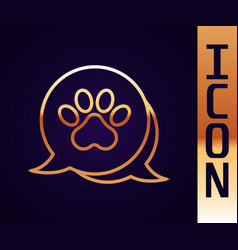 Gold Line Paw Print Icon Isolated On Black