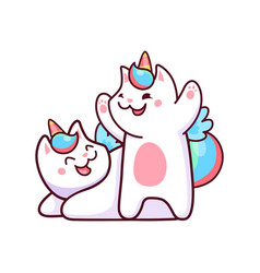 Cartoon Kawaii Caticorn Cat And Kitten Character