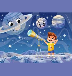 Child Look In Telescope Concept