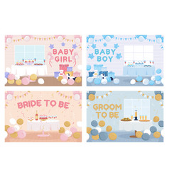 Home Party Decorations Flat Color Set