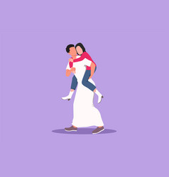 Character Flat Drawing Happy Man Carry Girlfriend