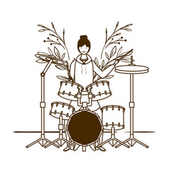 Silhouette Woman With Drum Kit On White