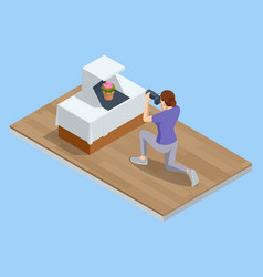 Isometric Woman Photographing Fireplace Female