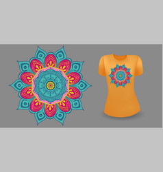 Orange Female T Shirt With Mandala