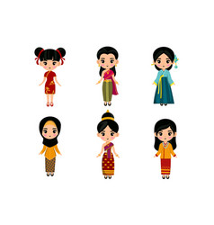 Set of people in traditional asian clothing Vector Image