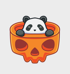 Cute Panda Hide Inside Giant Skull Cartoon Animal