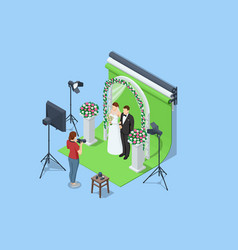 Female Photographer In The Studio Takes Wedding