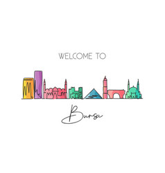 One Single Line Drawing Of Bursa City Skyline