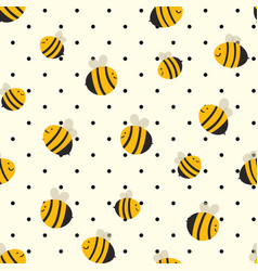 Seamless Pattern With Bees On White Polka Dots