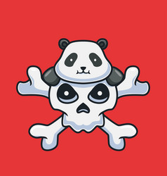 Cute Panda On The Giant Skull Cartoon Animal