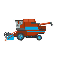 Red Combine Harvester Flat Style Icon Isolated