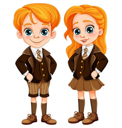 Cute Boy And Girl Student In School Uniform