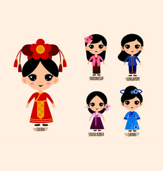 Set Of People In Traditional Asian Clothing