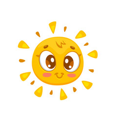 Cartoon Smiling Sun Character With Kawaii Face