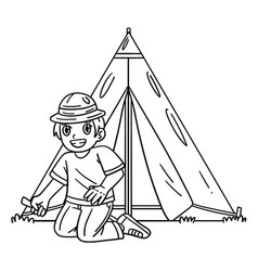 Camping Camper Setting Up Tent Isolated Coloring