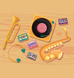 Cassette Tapes Vinyl Player And Music Instruments