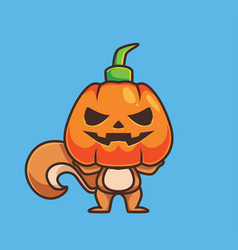 Cute Squirrel Wearing Pumpkin Mask Cartoon Animal