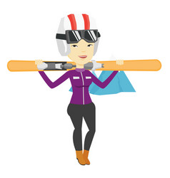 Woman Holding Skis