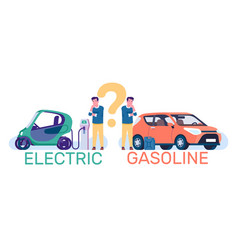 Young Guy Chooses Electric Or Gasoline Car City