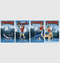 Bundle Of Vintage Fishing Posters With Pin Up